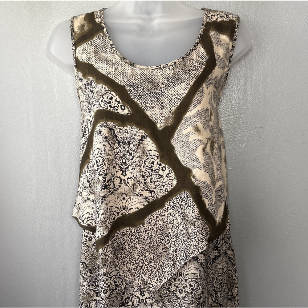 Vintage Rayon Dress Size Medium Brown Artsy Tribal Boho Whimsigoth Goblincore - Picture 3 of 11